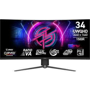 msi MPG 346CQRF X24 34-inch 3440 x 1440 (UWQHD) Gaming Monitor, 240Hz, Adaptive-Sync, HDR Ready, HDMI, VGA Port, VESA Mountable, Tilt, 4-Side Slim Bezel, 0.5ms, Black