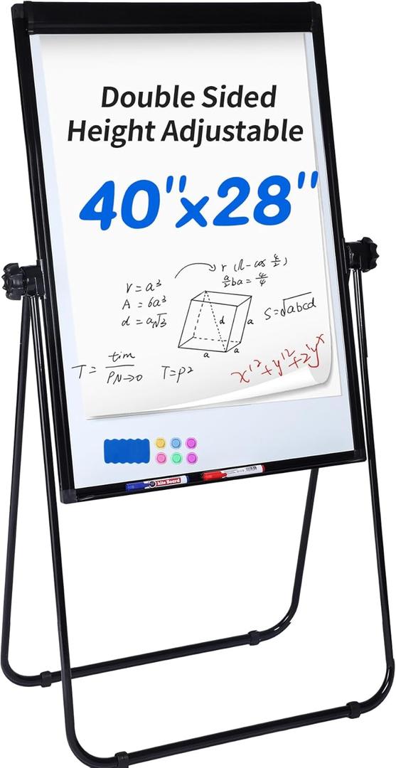 40"x28" U Stand Double Sided Magnetic Dry Erase Board Easel Stand, Whiteboard with Flipchart Paper Pad (25 Sheets)- Height Adjustable Standing Whiteboard for Modern Home Office, Homeschool & Studio (Black)