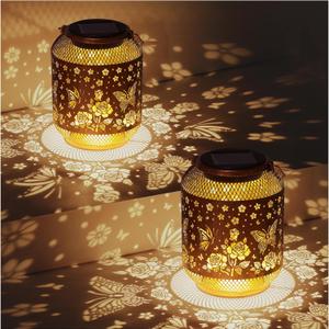 2 Pack Butterfly Solar Lanterns Outdoor Waterproof Rose Garden Decor Gifts for Mom Women Grandma Metal Hanging Solar Lights Outdoor Decoration for Patio,Yard,Porch,Backyard