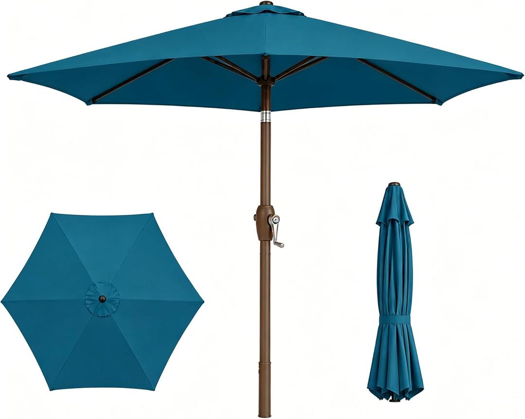 7.5ft Patio Umbrella, Outdoor Table Market Umbrella with Smooth Crank Lift, 6 Windproof Fiberglass Ribs, UPF50+ UV Protection for Deck, Pool, Garden and Backyard