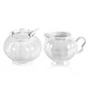 Pearl Luster Sugar and Creamer Set, 8oz Cream Pitcher, 9oz Sugar Bowl with Lid and Spoon, Cream and Sugar Container, Elegant Kitchen & Home Decor, Gifts for Housewarming