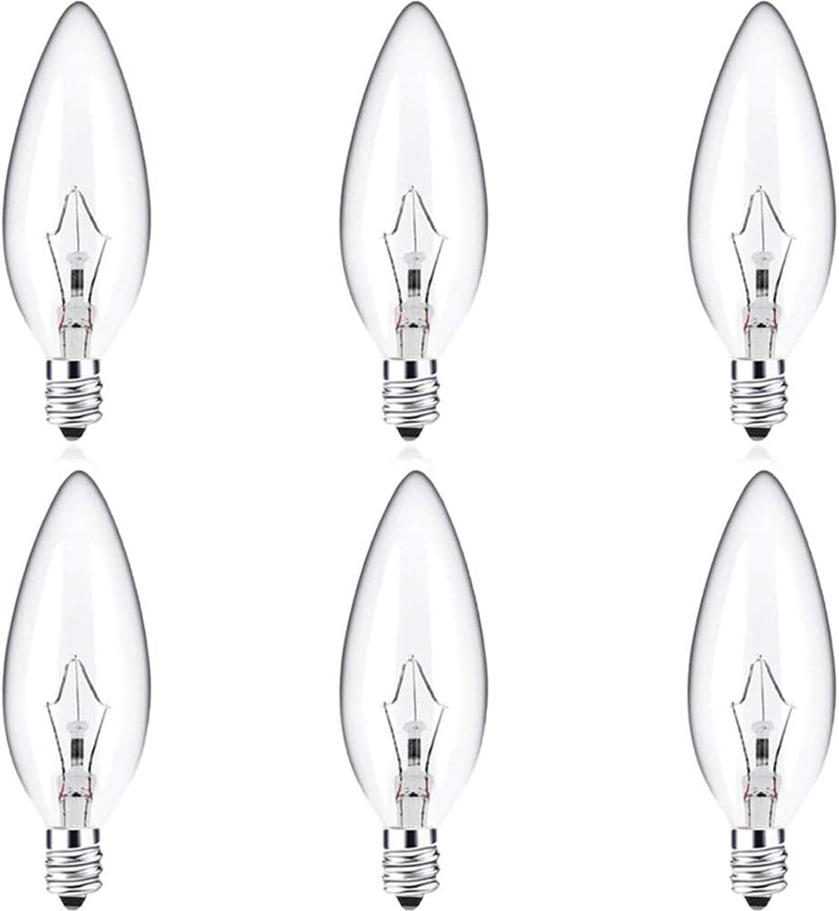 60 Watt Clear Candelabra Base (E12) 110V_120V,Flame Shaped Incandescent Chandelier Light Bulbs,Dimmable, Warm White (6)