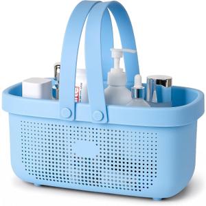 Portable Shower Caddy Basket with Handles Plastic Storage Basket Blue