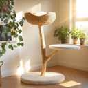 Modern Cat Tree, Natural Pear Wooden Cat Tower for Indoor Cats, Real Branch Luxury Cat Condo with Scratching Post & Hanging Toy Ball35" Tall