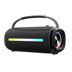 TSHAUBST Portable Bluetooth Speaker with 20W Deep Bass, Waterproof Wireless Outdoor Speaker with Colorful LED Lights, TWS Pairing, Loud Speaker for Party, Beach, Travel & Home (Black)