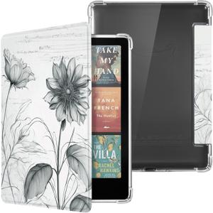 CoBak Case for Kindle Paperwhite 12th Gen 2024 (7") & Kindle Colorsoft Signature Edition (7") - New PU Leather Cover and Clear Soft Silicone Back Cover with Auto Sleep Wake Feature (Sketch Sunflower)