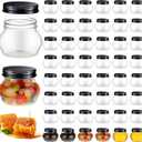48 Pcs 4 oz Clear Plastic Jars with Lids Wide Mouth Mason Canning Jars Mini Storage Containers Bulk for Herb Jelly Wedding Favors Shower Party Favors (Black)
