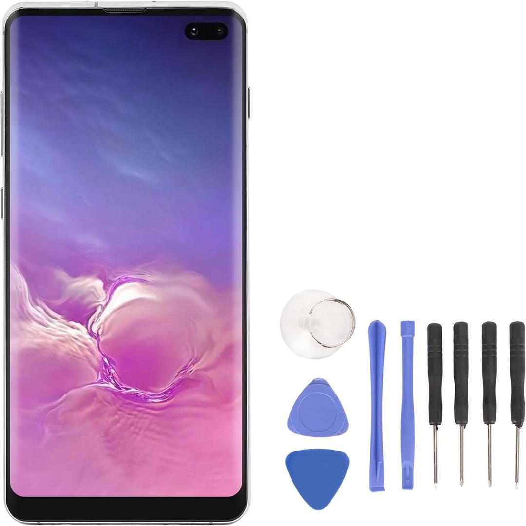 for Galaxy S10 Plus Screen Replacement LCD, Display Digitizer Assembly with Frame, Fingerprint & Repair Tool, for Galaxy S10 Plus SM N975, 6.4 Inch (Silver)