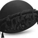 Turban for Men Adjustable Halo Silk Satin Lined Cap for Women Durag Twist Head Wraps Hat Elastic Pre Tie Beniee (Medium, Black-1)