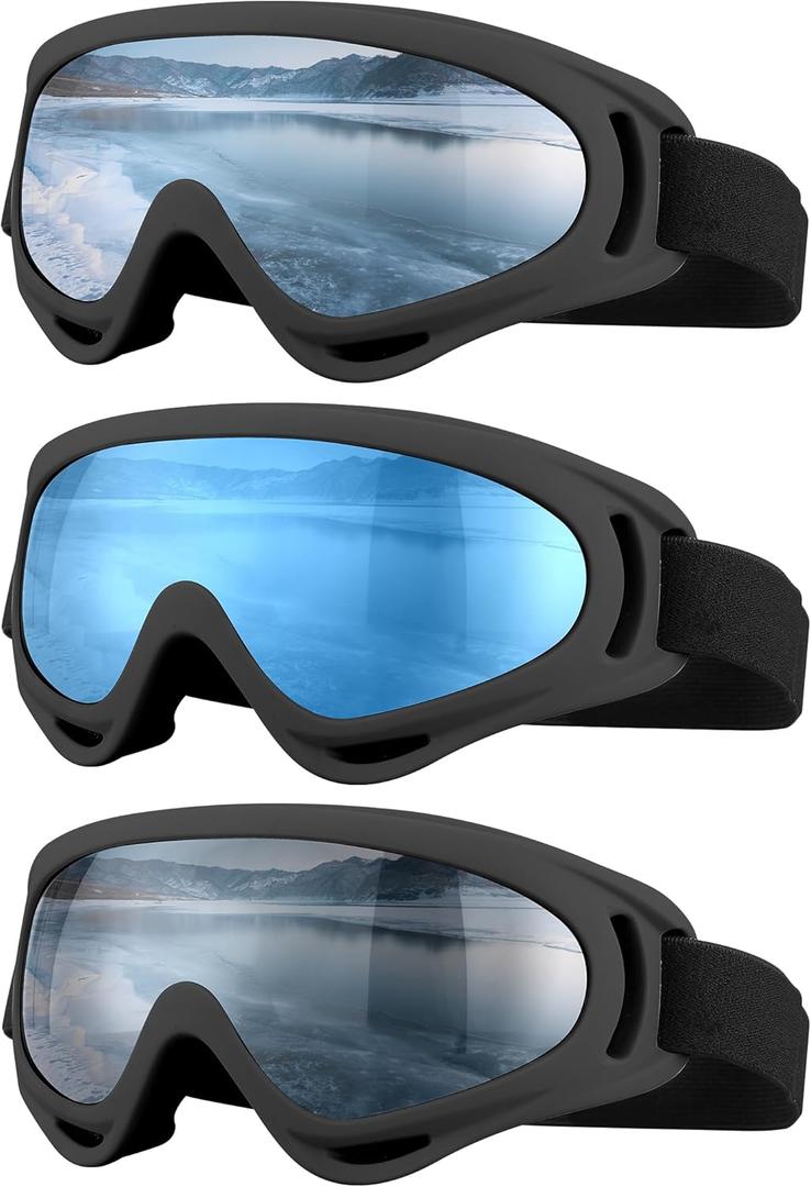 Ski Goggles, Motorcycle Goggles, 3 Pack Snowboard Snow Goggles for Men Women Adult Youth