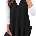 Caracilia Womens Sweater Vest Dress Wool Blend V Neck Sleeveless Loose Fit Casual 2025 Fall Short Tank Dresses with Pockets (X-Large, Black)
