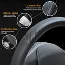 Uxcer Carbon Fiber Leather Steering Wheel Cover for Tesla Model 3/Y 2016-2025 2026 Juniper/Highland, Non-Slip Breathable Steering Wheel Protector for Tesla Model 3/Y Accessories 2026