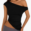 PRETTYGARDEN Womens Off The Shoulder Tops 2025 Summer Sleeveless One Shoulder Ruched Asymmetrical Y2K Going Out Crop Tank Top, L