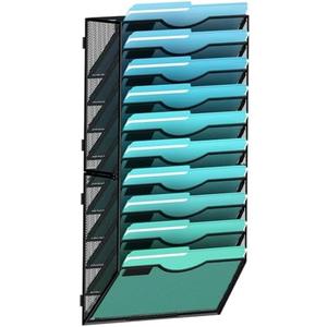 Gawerk 9-Tier Wall File Organizer Hanging Wall File Holder Wall Mount Paper Folder Organize, Mesh Magazine Document Mail Organizer Wall Organizer for Office School Home, Black