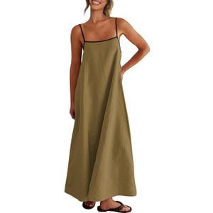 Shy Velvet Women's 2025 Summer/Fall Linen Maxi Dress Contrast Spaghetti Strap Dress Backless Casual Party Slip Dresses (Ginger Yellow)