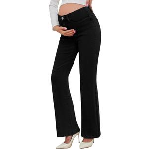 PACBREEZE Women's Maternity Flare Jeans Mid-Rise Stretchy Bell Bootcut Jeans Denim Pregnancy Pants, XL (Black)