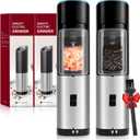 Gravity Electric Salt and Pepper Grinder Set of 2 Pack, Adjustable Coarseness, One Hand Automatic Shakers Mill, Battery Powered with LED Light, Brushed Stainless Steel Perfect for Kitchen BBQ