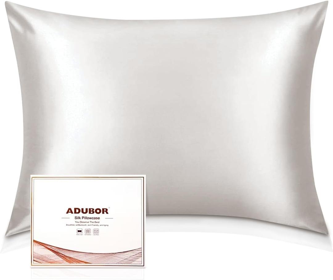 Adubor 100% Silk Pillowcase - Mulberry Silk Pillow Cases, 22 Momme 6A Grade Fibers, Silk Pillow Case for Hair and Skin Health, with Hidden Zipper (Standard: 20''x26'', Ivory White, 2PC)