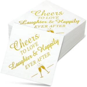200 Pcs Wedding Napkins for Reception Disposable Bridal Shower Napkins Gold Foil Wedding Decorations Mr and Mrs Napkins for Engagement Party Decoration Cocktail Beverage Dessert (Delicate Styles)