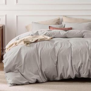 Bedsure 100% Stone Washed Cotton Duvet Cover King - Stone Color Minimalist Cotton Duvet Cover Set Linen Like - 3 Pieces Plain Simple Bedding Set with 2 Pillow Shams (King, 104"x90") (King (104" x 90"), 18 - Stone-washed Stone (No Comforter))