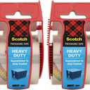 Scotch Heavy Duty Shipping Packaging Clear Tape, 1.5" Core, 1.88" x 22.2 Yard, Red Dispenser (142) (Pack of 2)