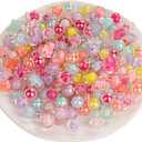 250g Acrylic Assorted Beads, BetterJonny AB Color Beads Pastel Beads Flower Round Star Candy Beads Various Styles Plastic Loose Beads for Jewelry Making