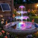 AISITIN 6.5W Solar Bird Bath Fountains with Lights, 3 Tiered Bird Bath with Solar Water Pump, Upgraded Detachable DIY Solar Powered Fountain for Garden, Patio, Yard and Pond