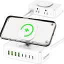 300W USB Charging Station, 11-in-1 USB C Power Strip Surge Protector, 2AC Outlets & 8USB Ports, 5ft Flat Plug Extension Cord with Multiple Devices, Desktop Charger for Home Office Desk