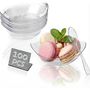 100 Pcs Mini Dessert Plates 5oz Plastic Appetizer Cups with Mini Plates & Forks,Small Plastic Bowls for Parfait, Tiramisu, Mousse