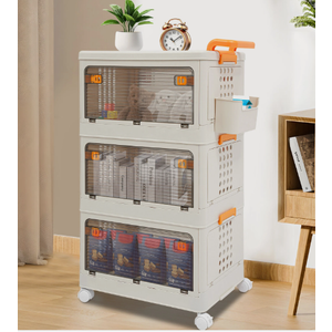 3 Tiers Foldable Storage Cabinet Movable Storage Box Collapsible Storage Bins US