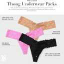 Victoria's Secret Women's Lace Thong Underwear, Panties for Women, Multi Pack (Black, S)