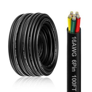 16 Gauge 6 Conductor Electrical Wire, 100FT 16AWG PVC Thermostat Wire, Low Voltage Landscape Wire, Flexible Cord for LED Lighting Strips Automotive Garden Bell Speaker