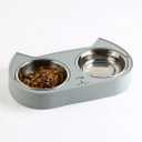 7 Ruby Road Cute Cat Bowls for Indoor Cats and Kitty, Double Cat Food Water Bowl Set with 2 Stainless Steel Pet Dishes and Grey Silicone Feeding Station, 350ml Kitten Bowls for Wet & Dry Food