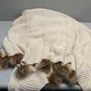 vctops Fur Pom Pom Knit Throw Blanket Super Soft Warm Cozy Cable Knitted Blanket for Sofa and Couch 51 x 63 Inch Beige Apricot