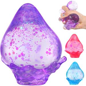 Glitter Water Drop Squishy,Malt Sugar Squishies Rain Drop,Stress Relief Fidget Dream Squeeze Toy (Purple)