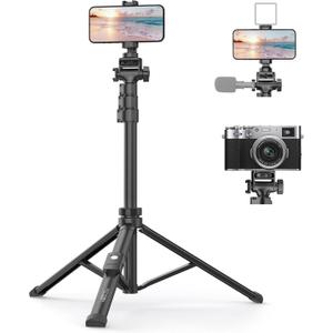 XXZU 61" Phone Tripod, Camera Tripod Stand with Remote & Phone Holder, Tripod for Cell Phone, Travel,Lightweight,Tall Smartphone Tripod Compatible with iPhone/Android/Canon/Video Recording/Webcamera