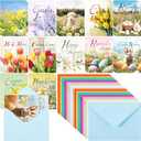 Eaasty 60 Sets Religious Easter Cards Bulk Christian Easter Cards with Envelopes and Stickers Christian Greeting Paper with Scripture of Blessings Inspirational Bulk Papers