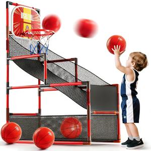 Arcade Basketball Game Indoor, Kids Ajustable Basketball Hoop, Outdoor Carnival Sports Play Toy with 4 Balls and Air Pump, Educational Birthday Gift for Boys Girls 3 4 5 6 7 8 Year Old (Red)