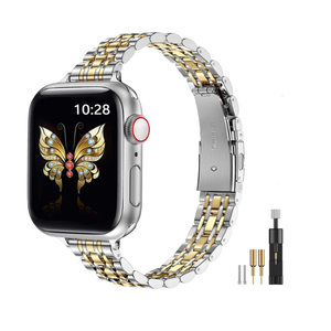 MioHHR Slim Metal Band Compatible with Apple Watch Band 42mm(Series 11 10) 41mm(Series 9 8 7) 40mm(Series 6 5 4 SE3/2/1) 38mm(Series 3 2 1),Stainless Steel iWatch Bands for Women,Gold