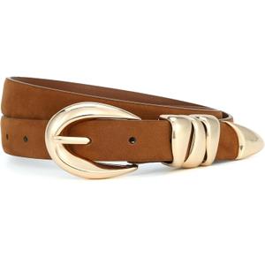 HOTWILL Women Skinny Belt for Jeans Dress Pants Ladies Fashion Faux Leather Waist Belt with Gold Buckle (Medium: 29"-32" (Pant 8-10))