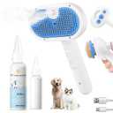 Pet Steam Brush for Dog & Cat - 3-in-1 Steam Grooming Brush for Shedding & Hair Removal - Self Cleaning Spray Comb with Mist for Long Haired Pets - Includes 1*Waterless Shampoo, Blue. (7.87'' - 120ML)