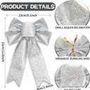 QDTK Christmas Tree Topper Bow Silver Glitter Christmas Bows Sparkly Stars Wreath Bow 13x9 Ribbon Bow for Wreaths Home Front Door Outdoor Xmas New Years Party Decorations
