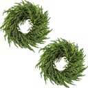 2 Pack Artificial Christmas Wreaths for Front Door, Norfolk Pine & Cedar Greenery with Red Velvet Bows, Real Touch Holiday Wreaths for Indoor Outdoor Decoration, No Assembly Needed