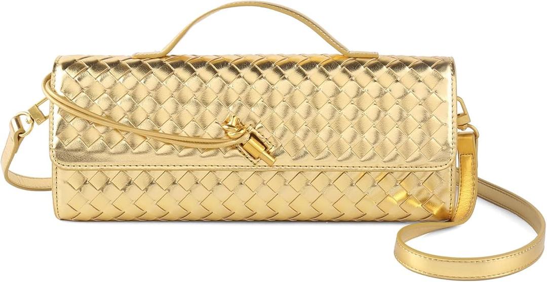 KDranxi Woven Handbag for Women Evening Shoulder Bag Casual Leather Handbag Fashion Crossbody Clutch Purse Gold