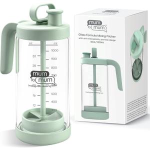 32oz Glass Formula Mixing Pitcher, Formula Pitcher Milk Pitcher Premium Borosilicate Microplastic-Free Leak-Proof Design,Breastmilk Storage,Dishwasher Safe & Thermal Shock Resistant (Light green)
