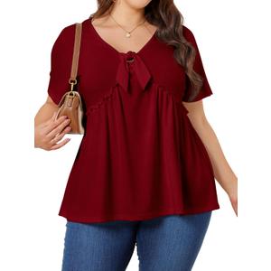 Womens Plus Size Tops Short Sleeve Tunic Wrap Top Cute Peplum Blouse Dressy Casual (3XL)