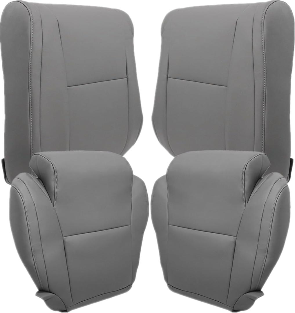 SecosAutoparts Graphite Gray Leather Driver & Passenger Side Bottom & Top Replacement Seat Covers Compatible with Toyota Tundra 2007 2008 2009 2010 2011 2012 2013