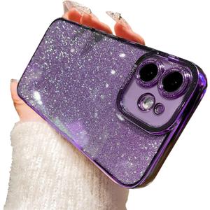 Fycyko Compatible for iPhone 11 Case Glitter,Luxury Cute Clear Flexible Plating Cover Camera Protection Shockproof Phone Case for Women Girl Design for iPhone 11 6.1'' Dark Purple