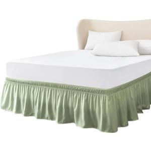 FreshCulture Elastic Bed Skirt - Full Size, 18-Inch Drop, Hotel Quality Dust Ruffle (Sage Green) (Green)