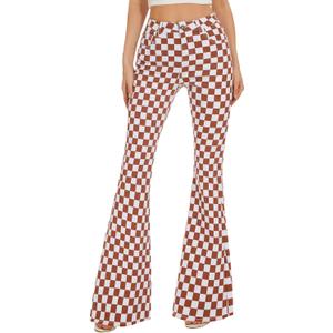 Bell Bottom Jeans for Women High Waisted Stretch Plaid Flare Jeans Denim Bootcut Pants (Brown)